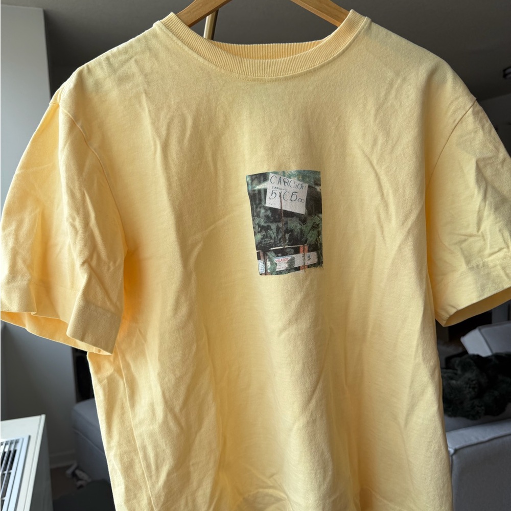 Men's Crewneck T‑Shirt in Pale Yellow with Chest Graphic
